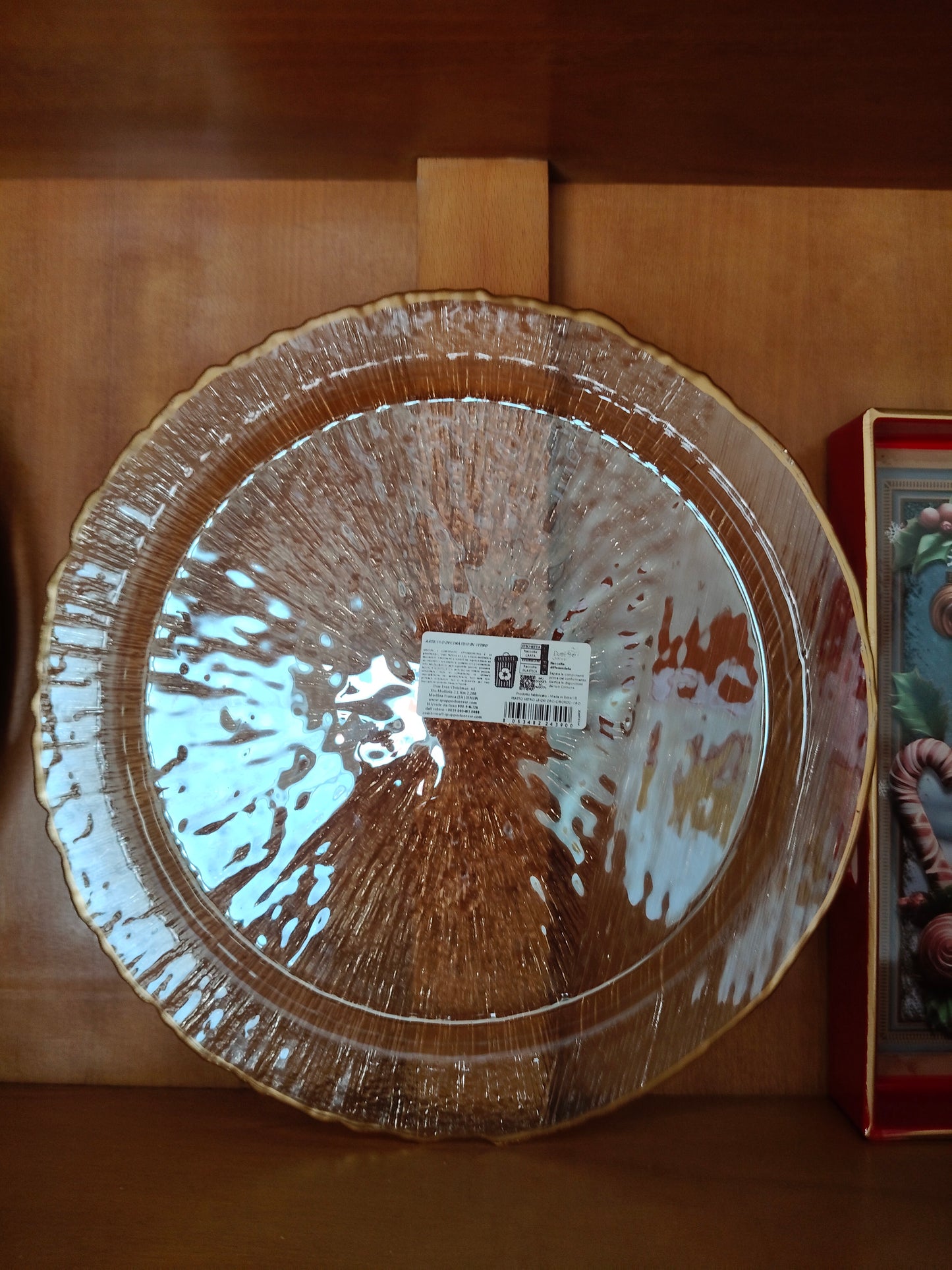 Piatto in Vetro Decorativo con Bordi Dorati
