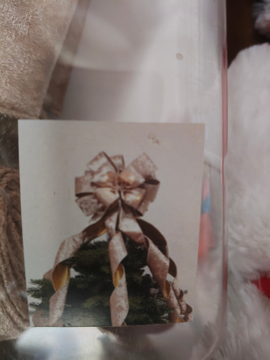 🎀 Fiocco Puntale Albero in Velluto Beige e Oro con Luci LED – Eleganza e Magia Natalizia