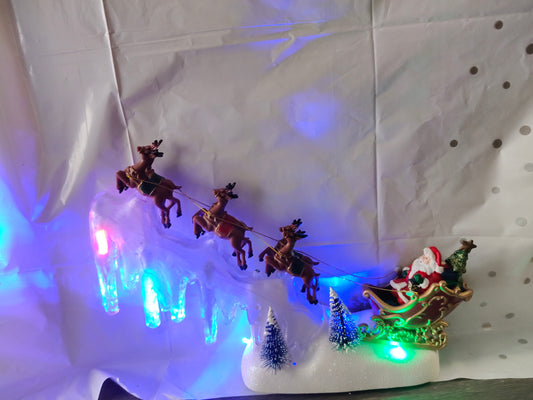 🎄 Scenario di Babbo Natale con Slitta, Renne, Musica e Luci 🎅