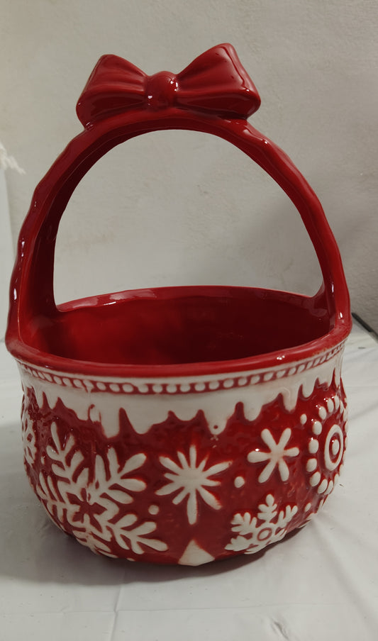 Cesto Natalizio in ceramica rosso