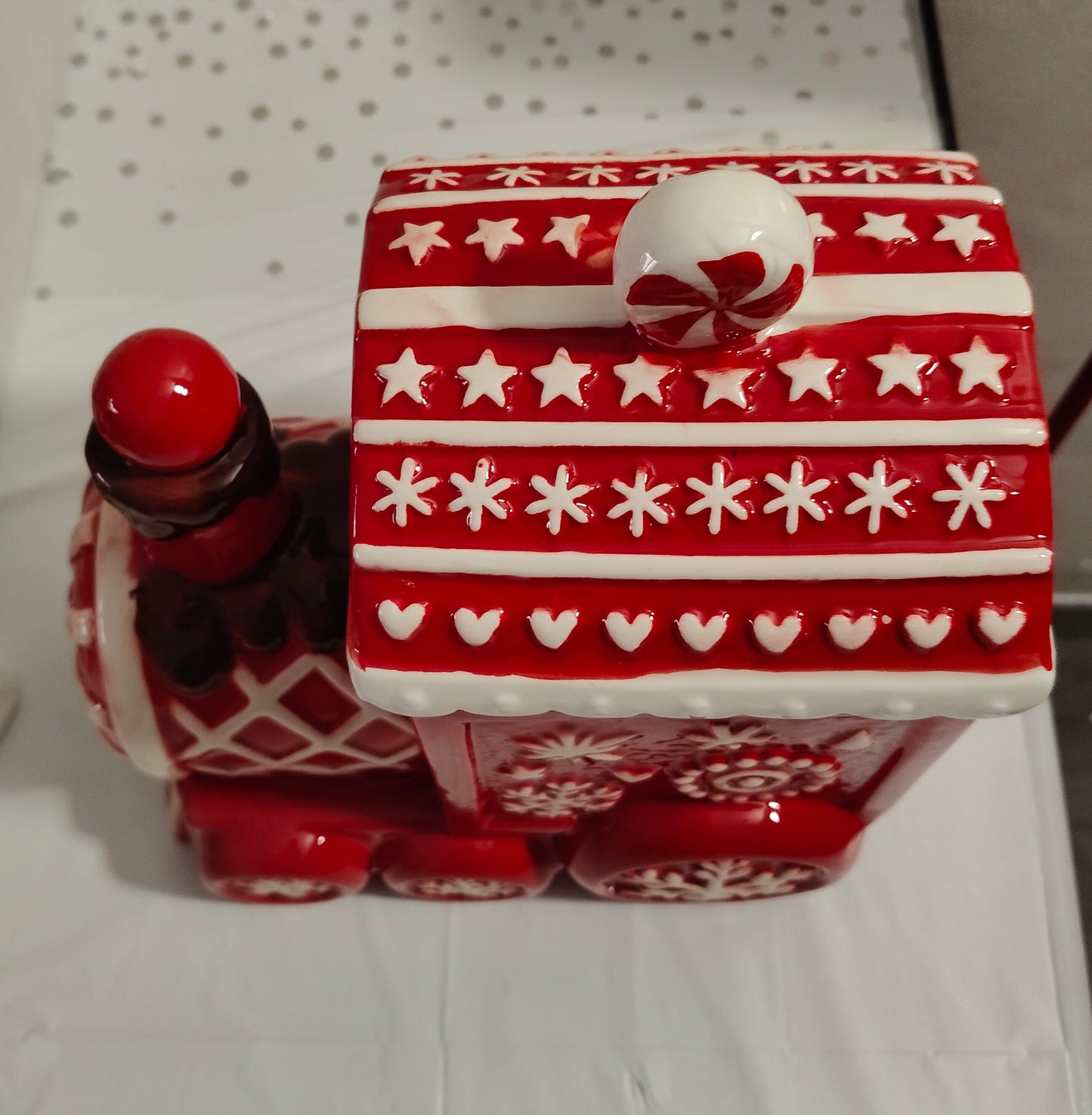 Biscottiera Trenino in Ceramica Rosso e Bianco Grande