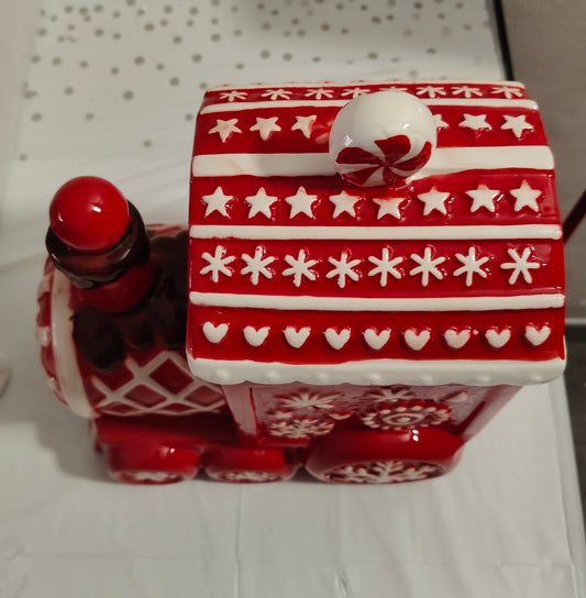 Biscottiera Trenino in Ceramica Rosso e Bianco Grande