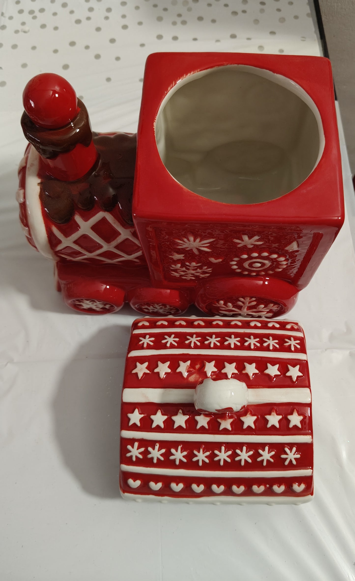 Biscottiera Trenino in Ceramica Rosso e Bianco Grande