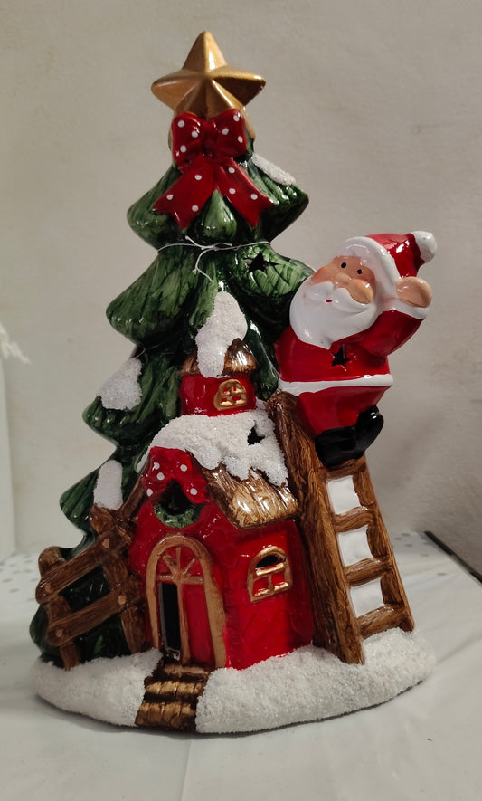 Albero di Natale in Ceramica con Babbo Natale e Luce LED – Decorazione Natalizia