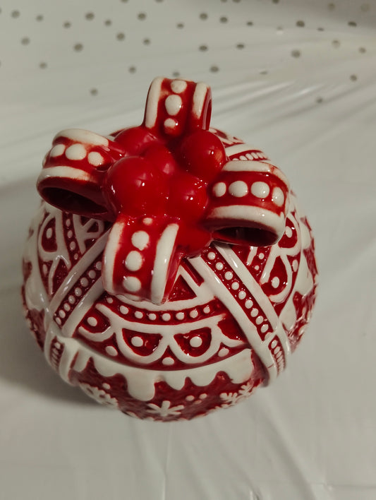 Biscottiera a Forma di Palla Natalizia Rossa e Bianca