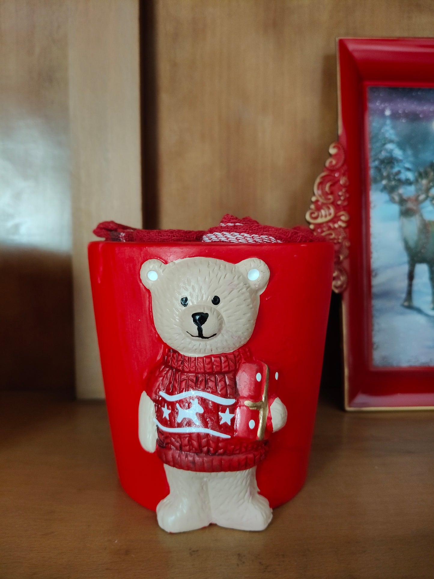 Vaso in Ceramica Rosso con 3 strofinacci Grandi