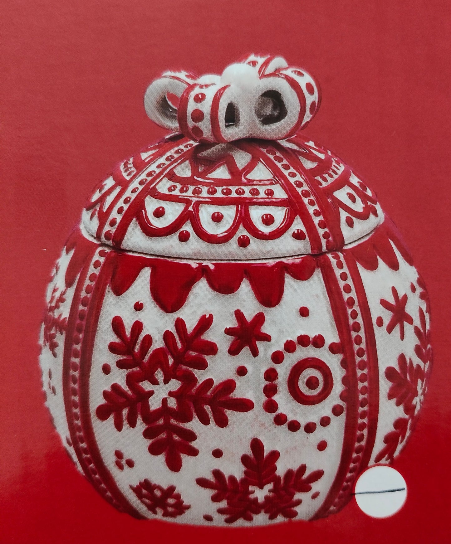 Biscottiera a Forma di Palla Natalizia Rossa e Bianca