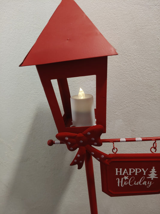 Lampione Natalizio con Luce e Musica – Rosso, a Batteria