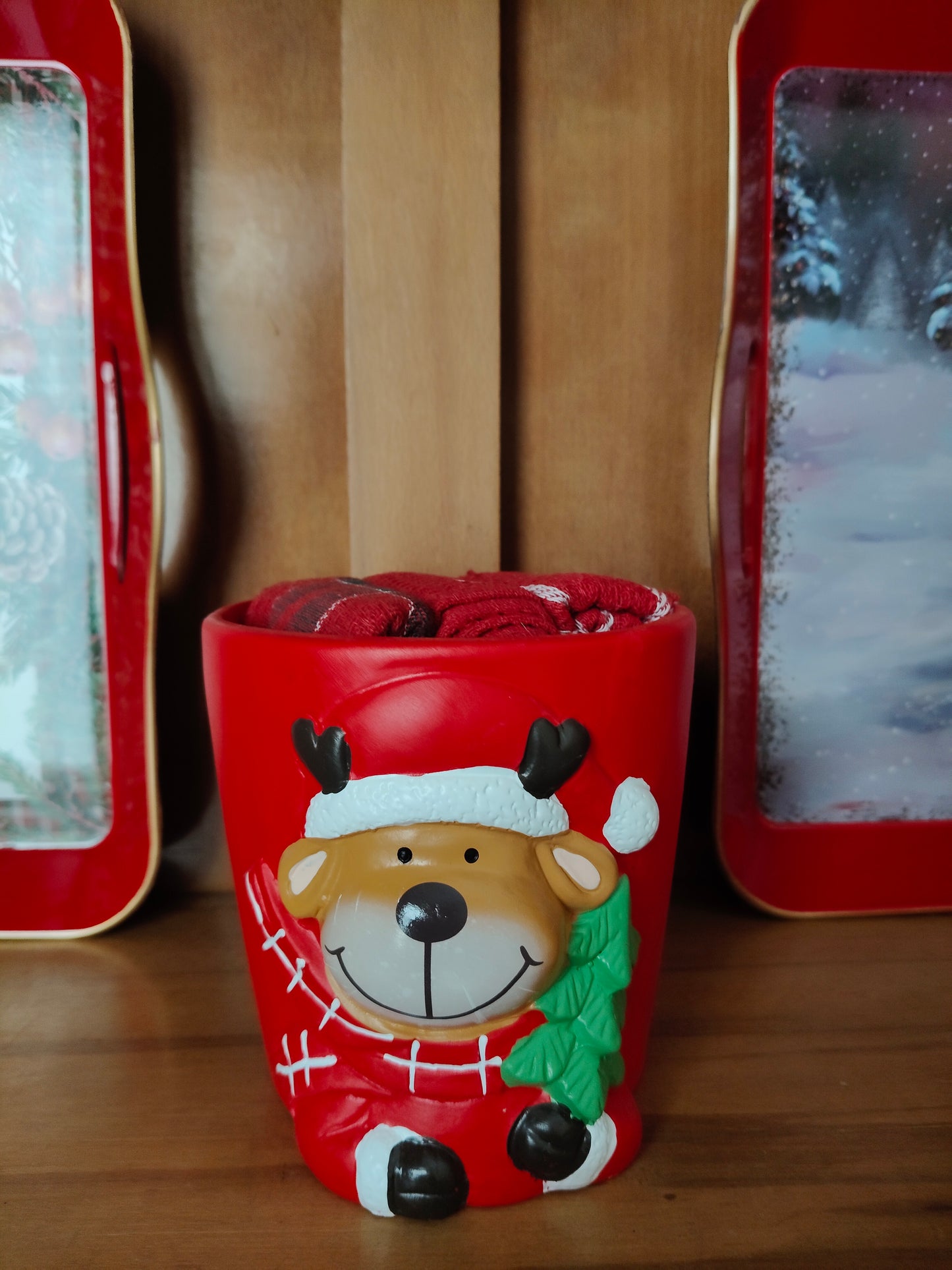 Vaso in Ceramica Rosso con 3 strofinacci Grandi